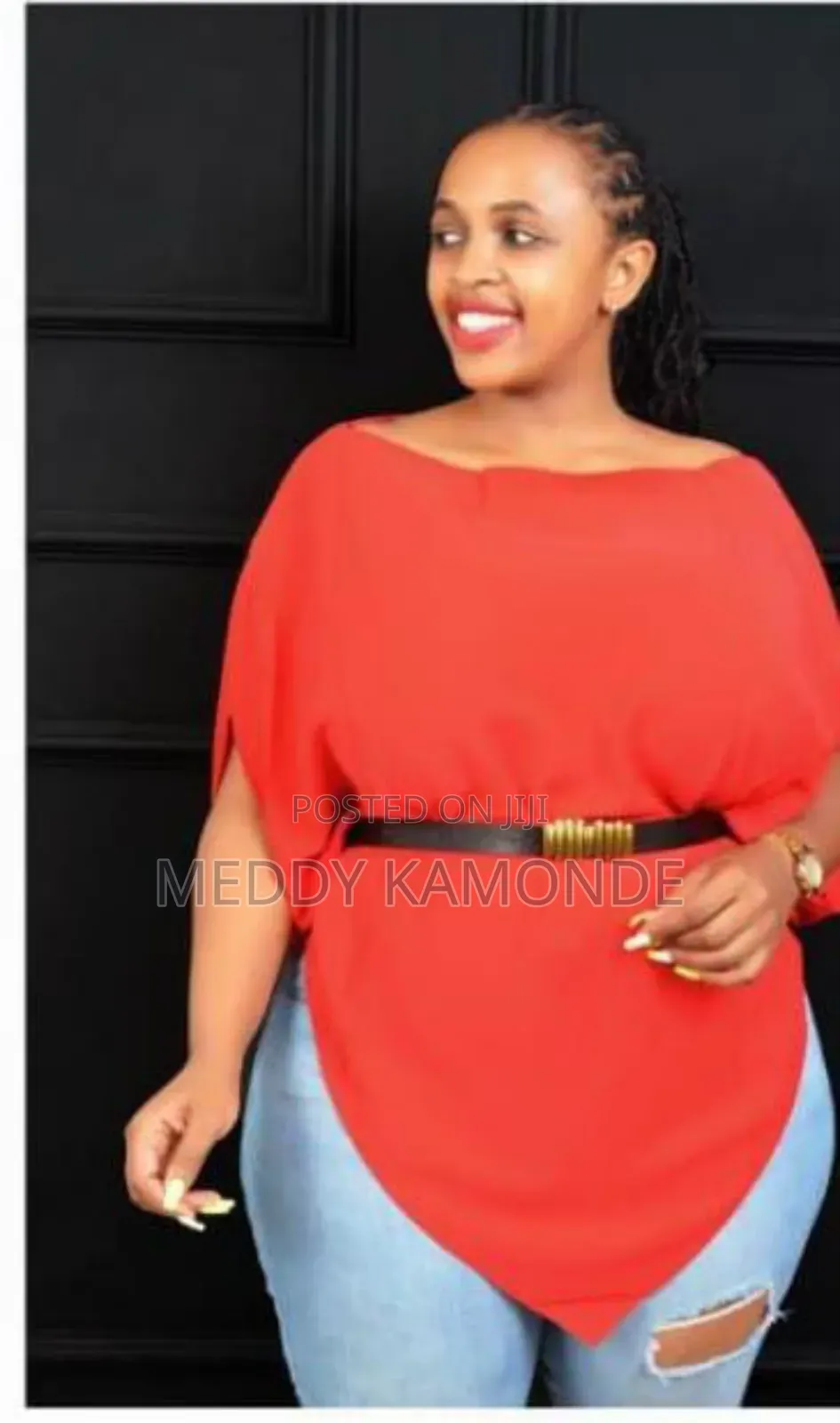 Belted Tops,White,Red