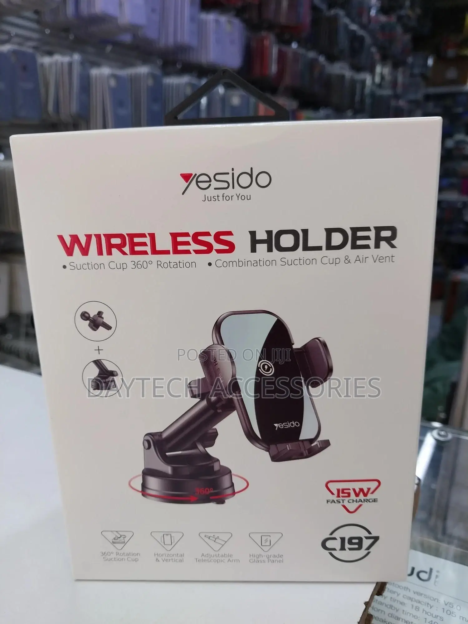 Yesido C197 15w Fast Charging Car Phone Holder 360 Rotating