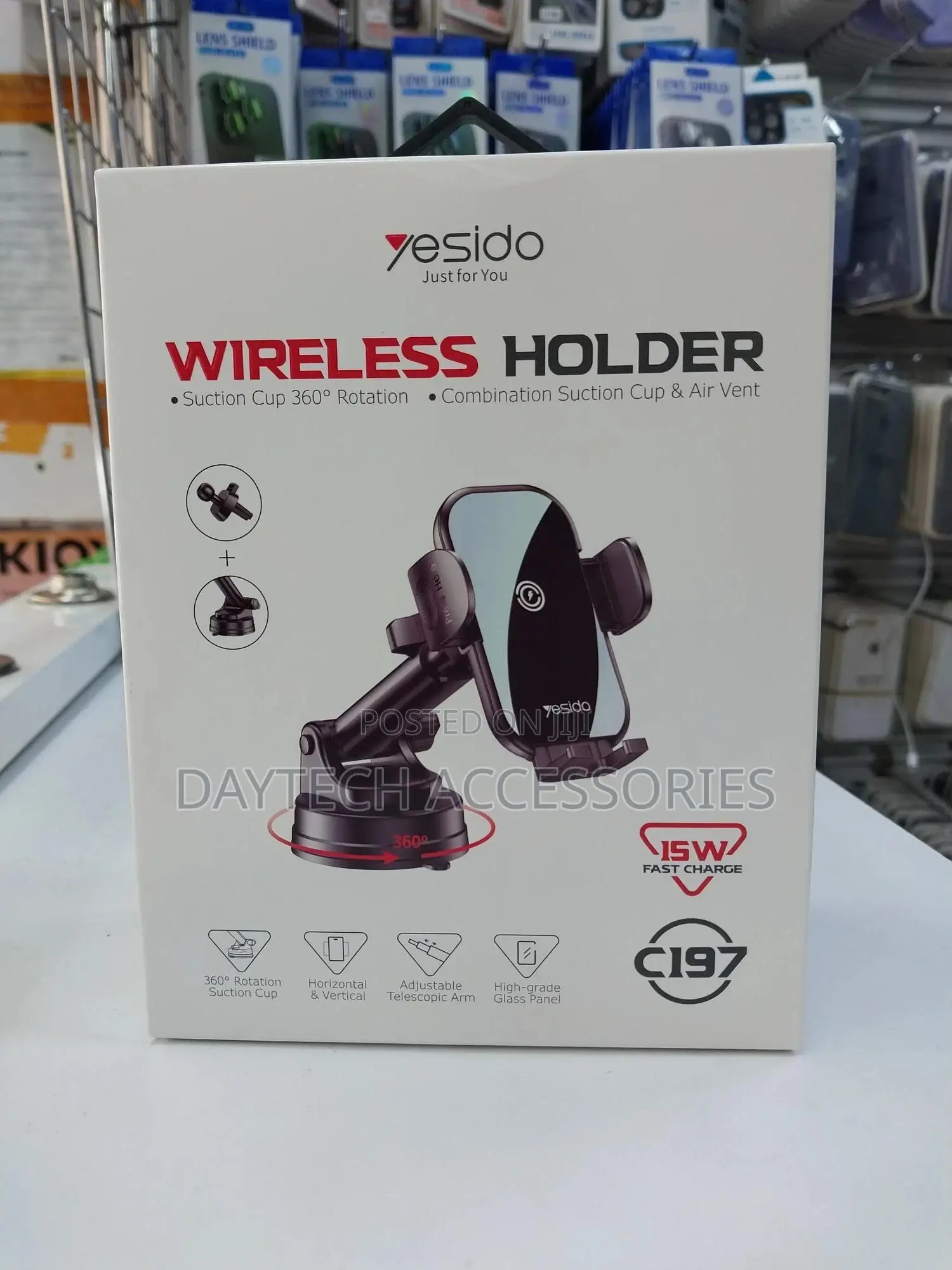 Yesido C197 15w Fast Charging Car Phone Holder 360 Rotating