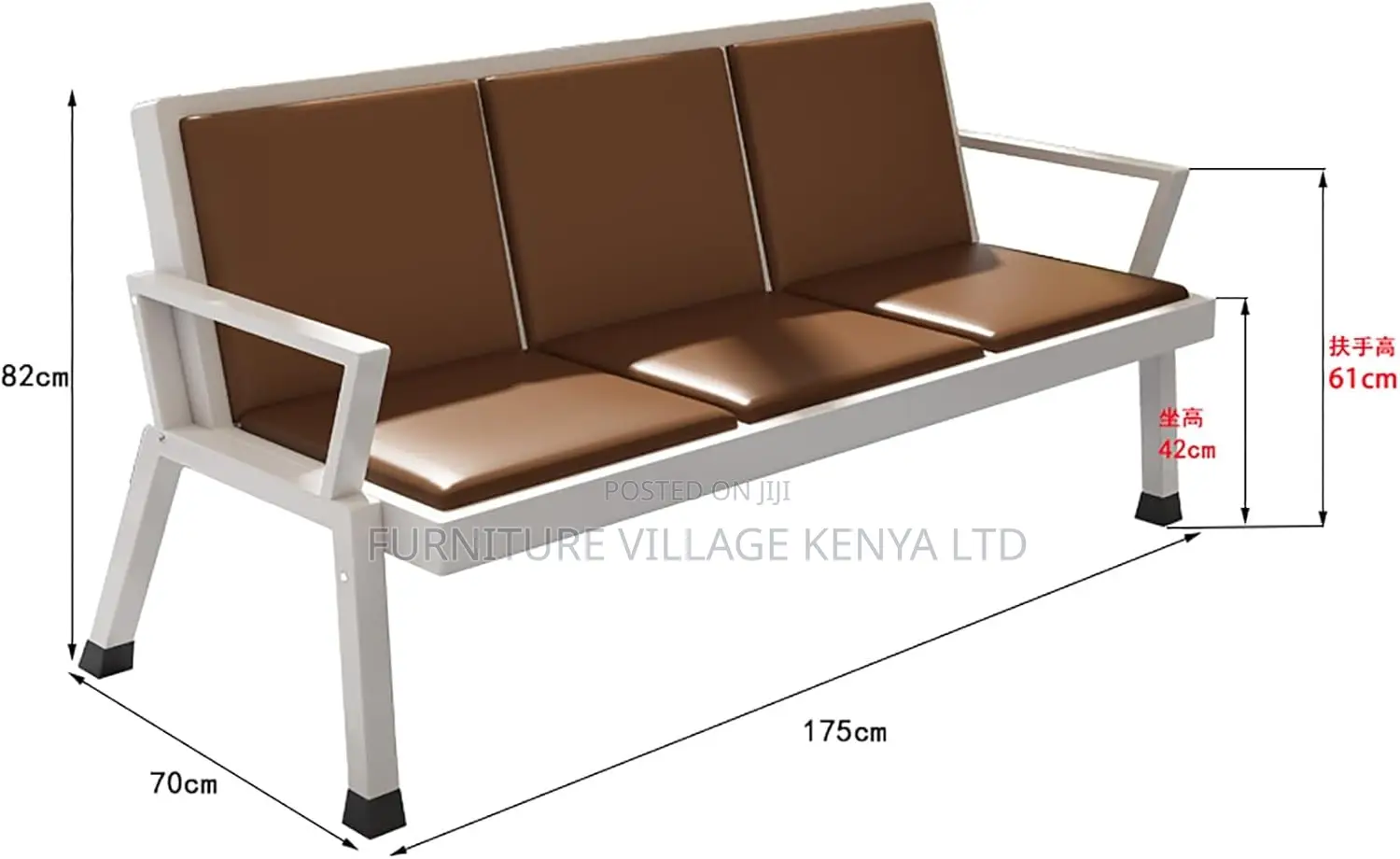 Heavy-Duty Three Link Padded Office Bench