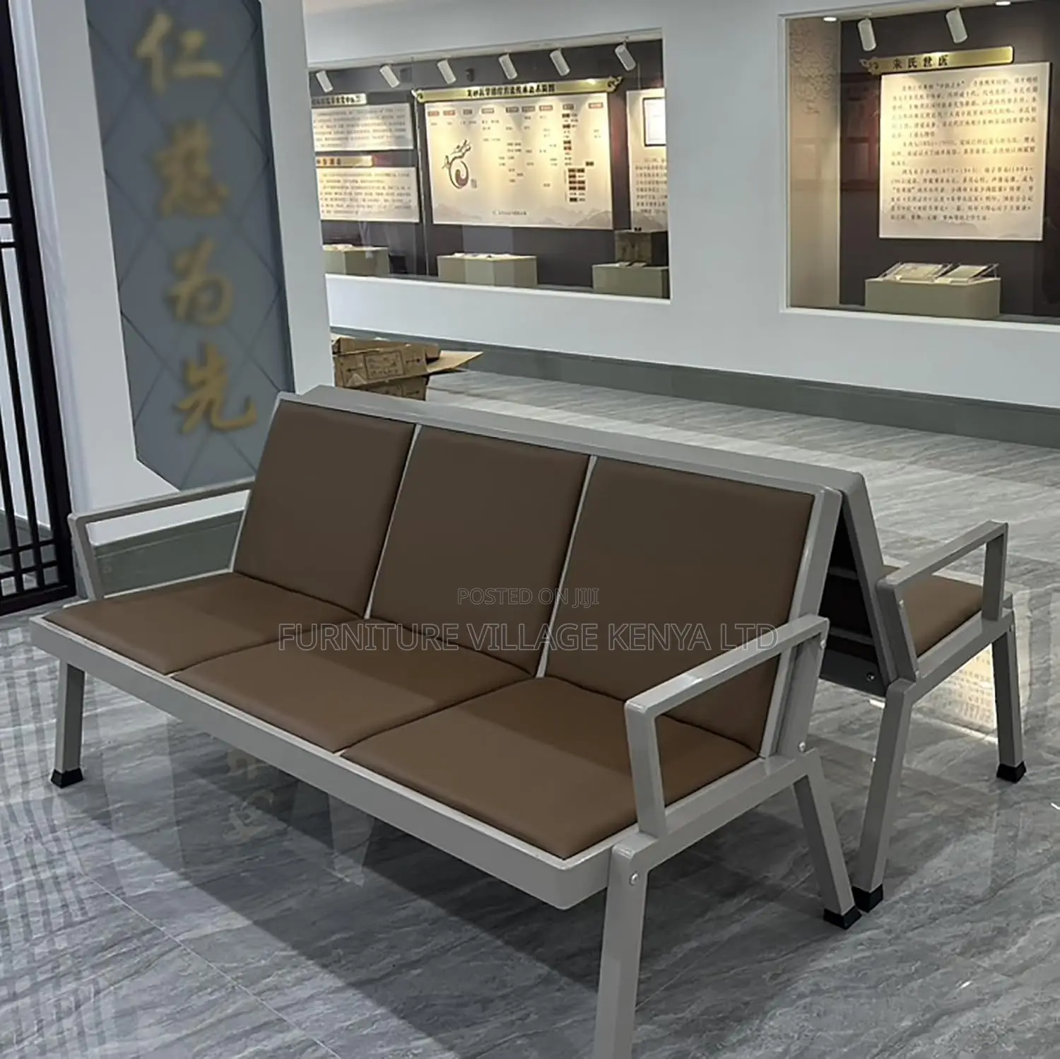Heavy-Duty Three Link Padded Office Bench