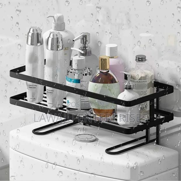 Single Black Toilet Storage Rack - main view