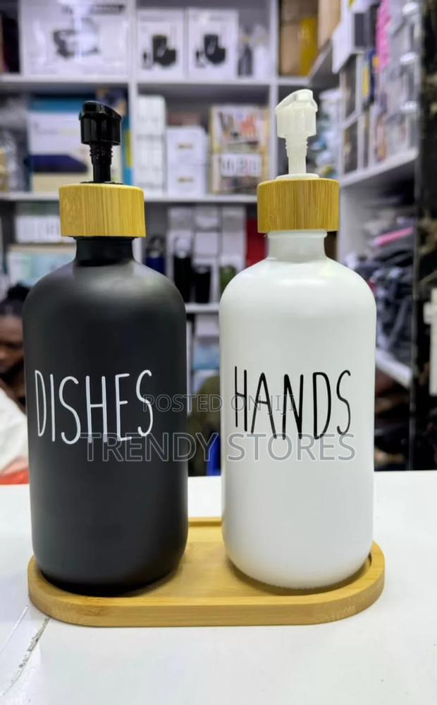 3pc Ceramic Soap Dispenser With Bamboo Tray - main view