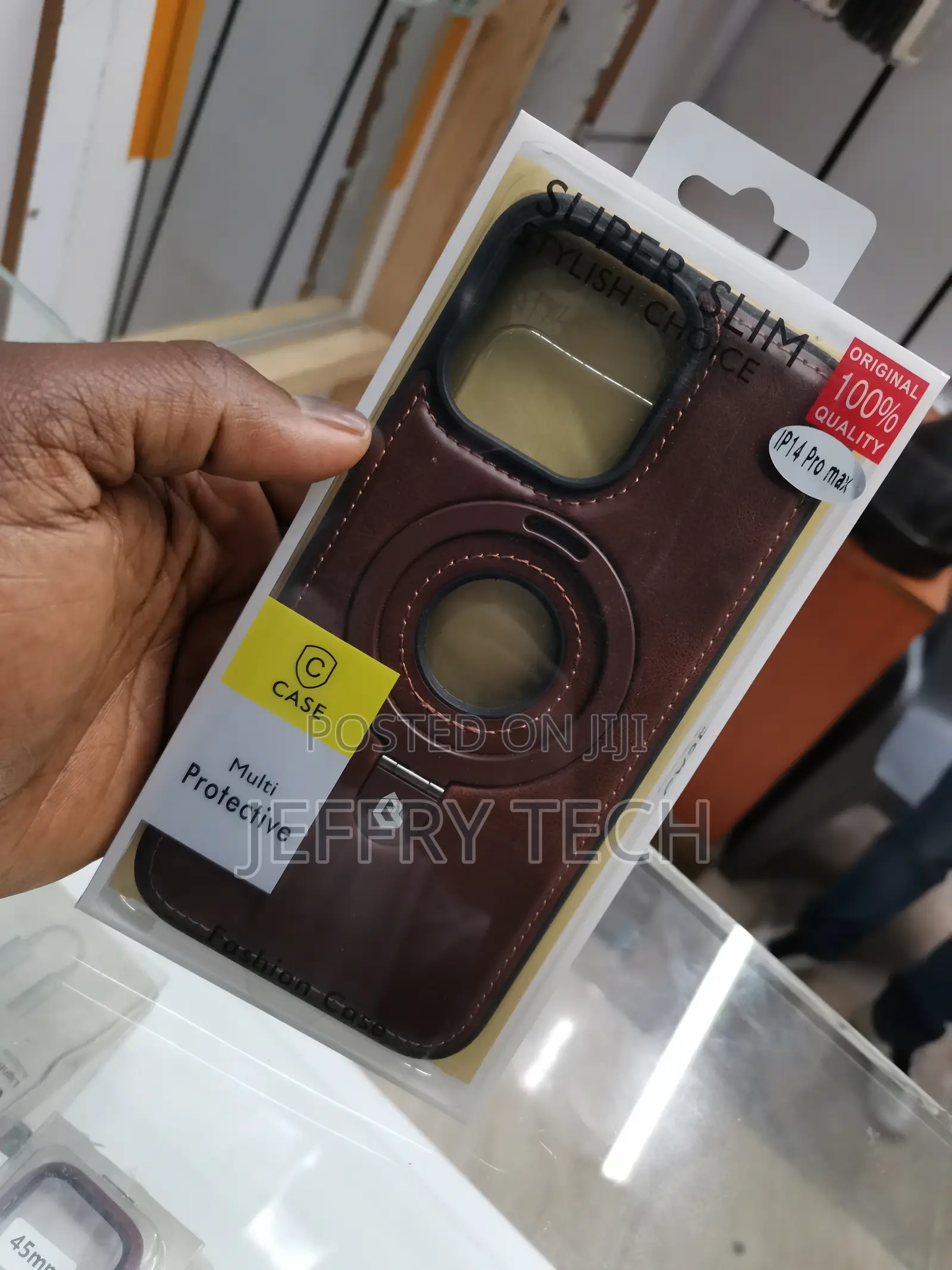 Magnetic Leather Case Stand iPhone 14 Pro Max Brown