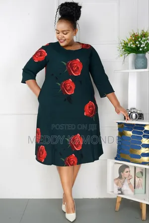 Green Shift Dress With Red Flowers