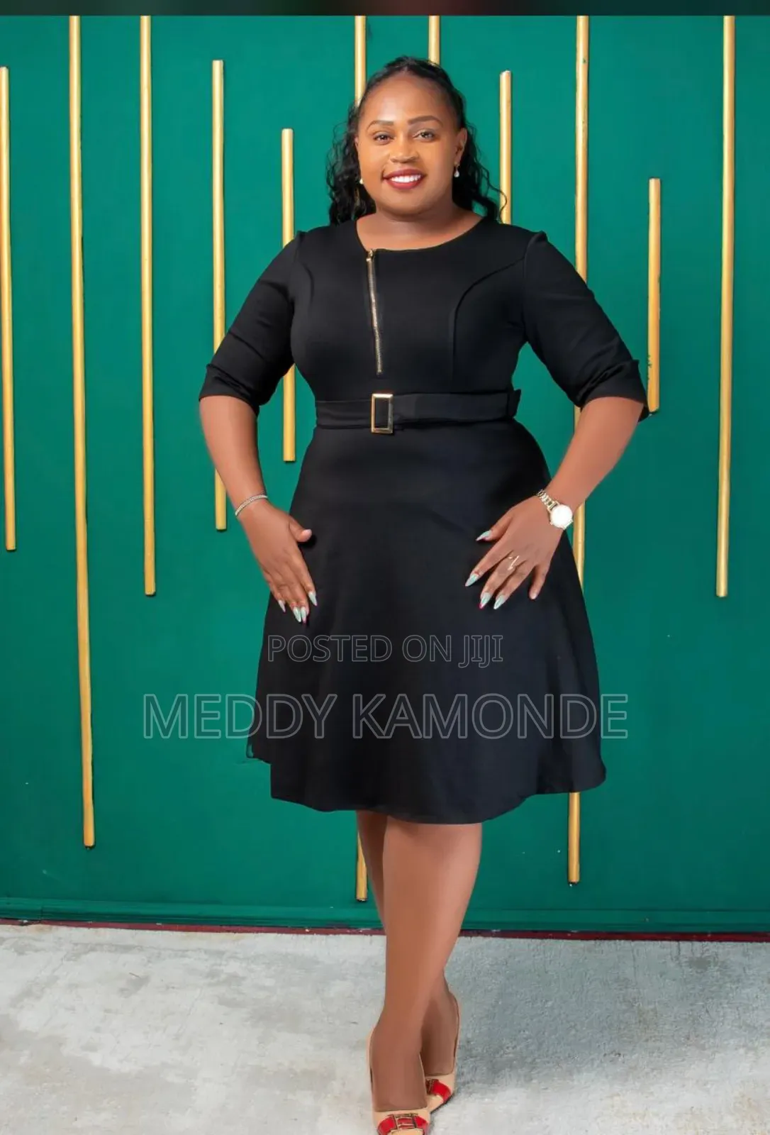 Green Black Cotton Skater Dress
