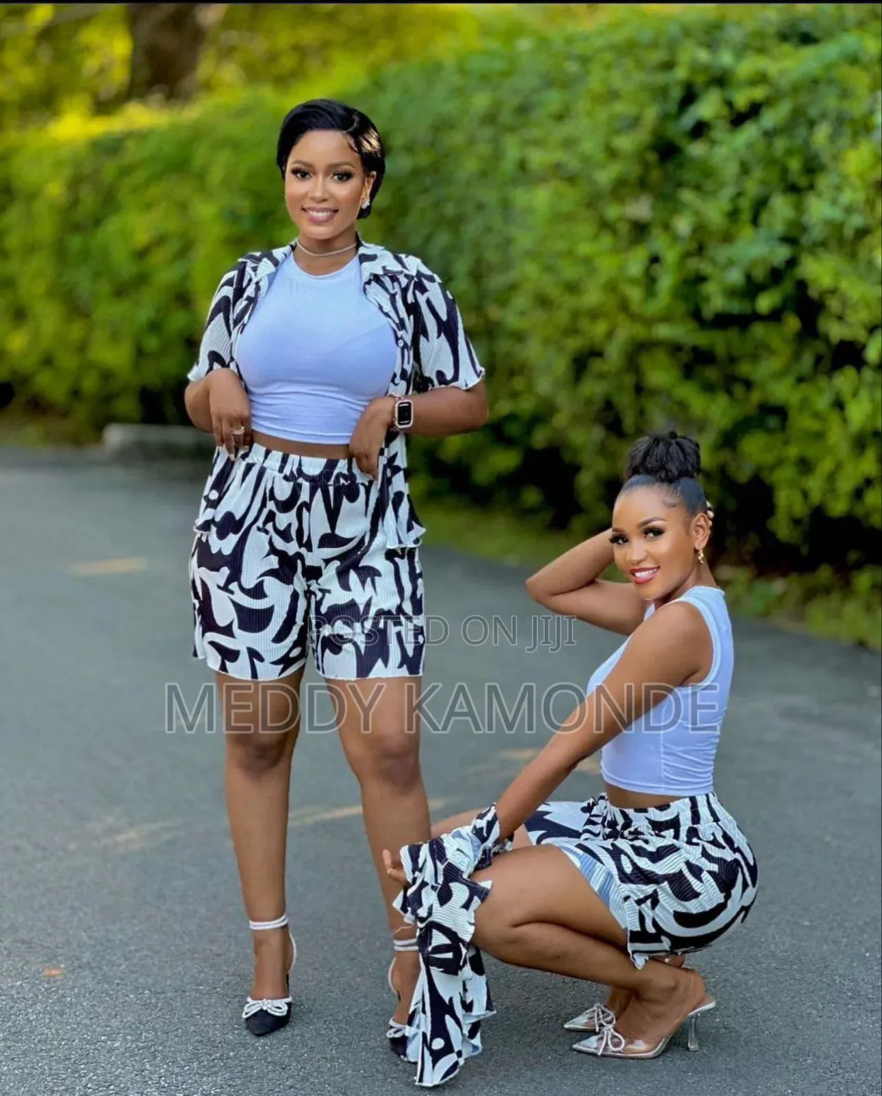 Black White 3pc Short Set