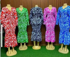 Multicolour Red/Green Long Dress