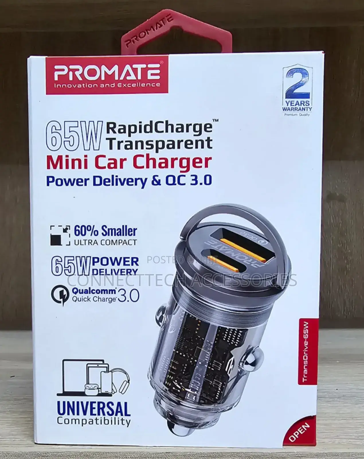 Promate 65W Transparent Mini Car Charger
