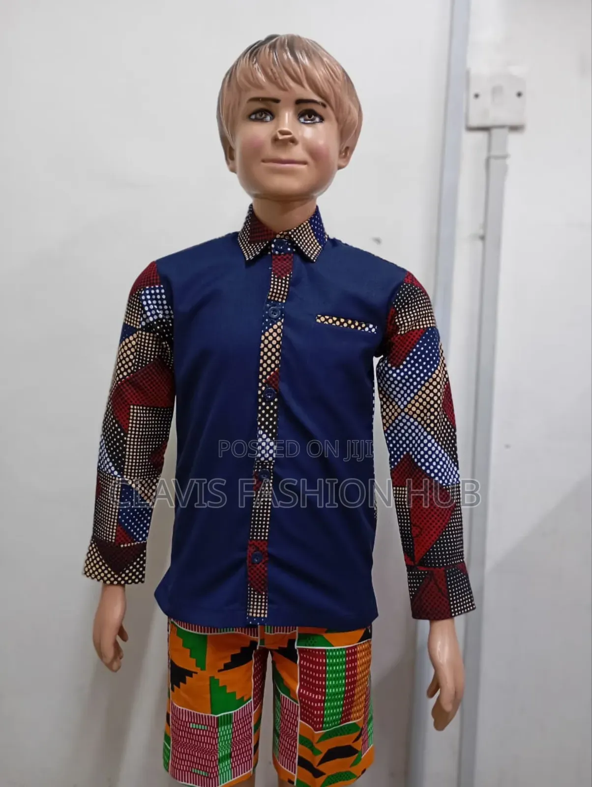 Blue Kitenge African Shirt for Boys