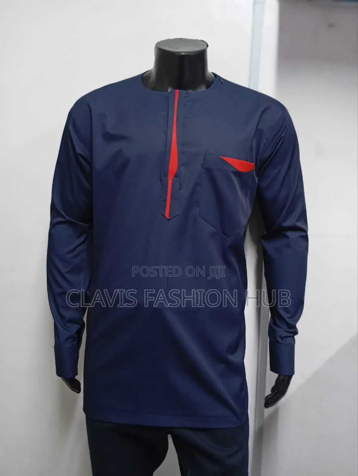 Navy Blue and Red African Men Shirts
