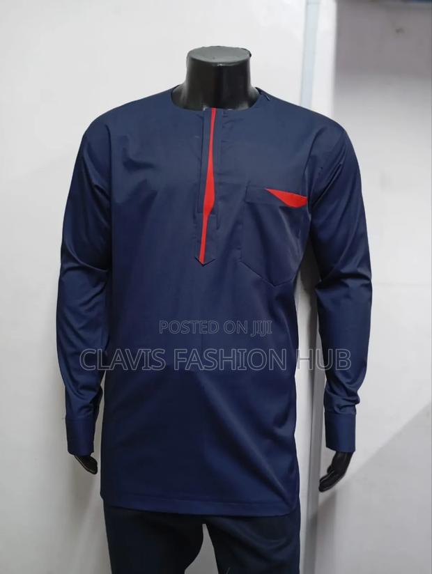 Navy Blue and Red African Men Shirts
