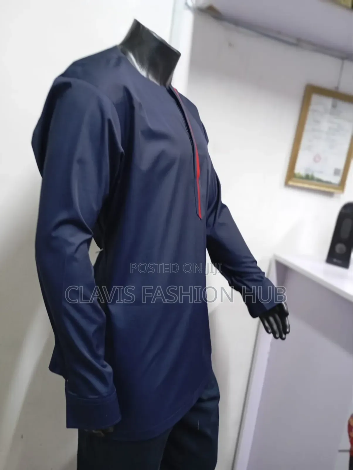 Navy Blue and Red African Men Shirts