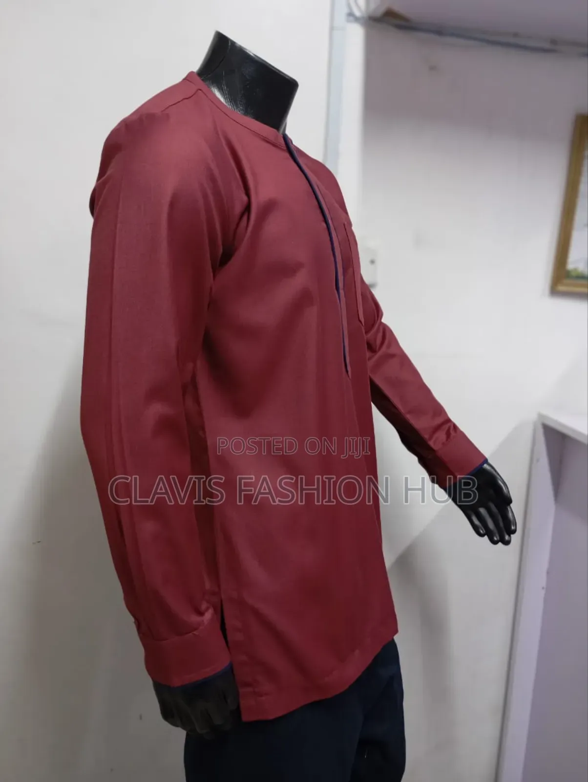 African Shirts for Men Maroon and Blue Details