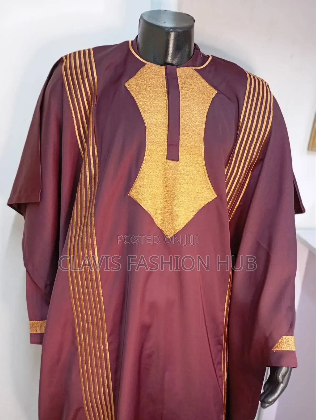 African Traditional Agbada for Men Maroon and Gold