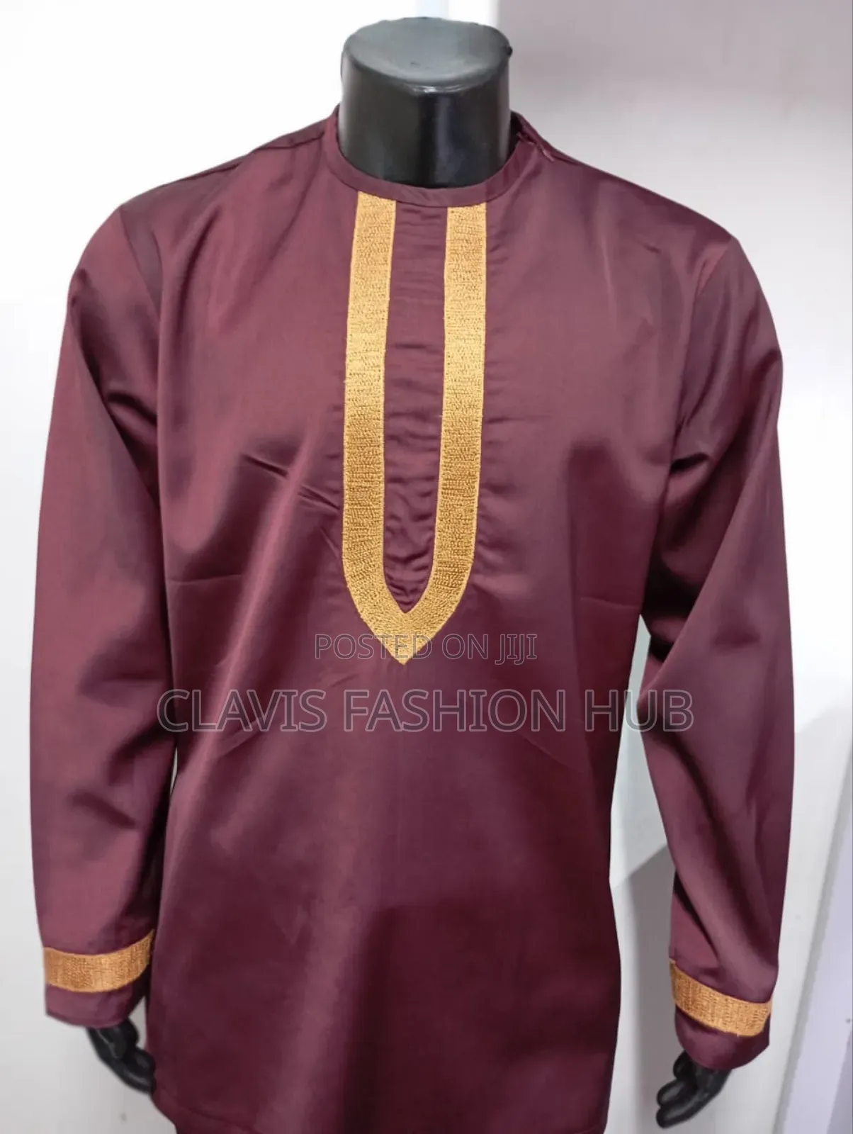 Maroon and Gold African Suit for Men