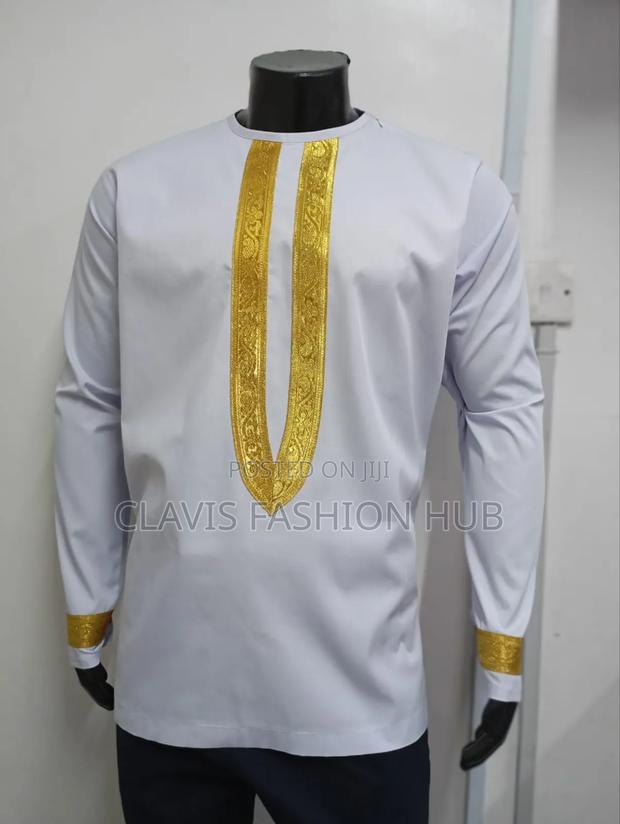 White and Gold African Shirt for Men