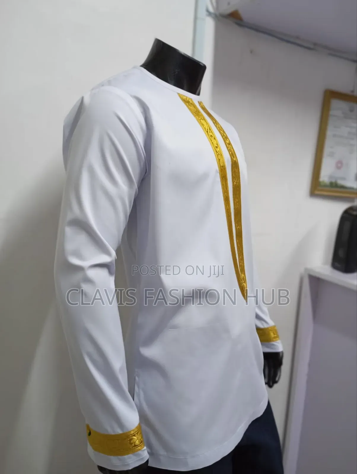 White and Gold African Shirt for Men