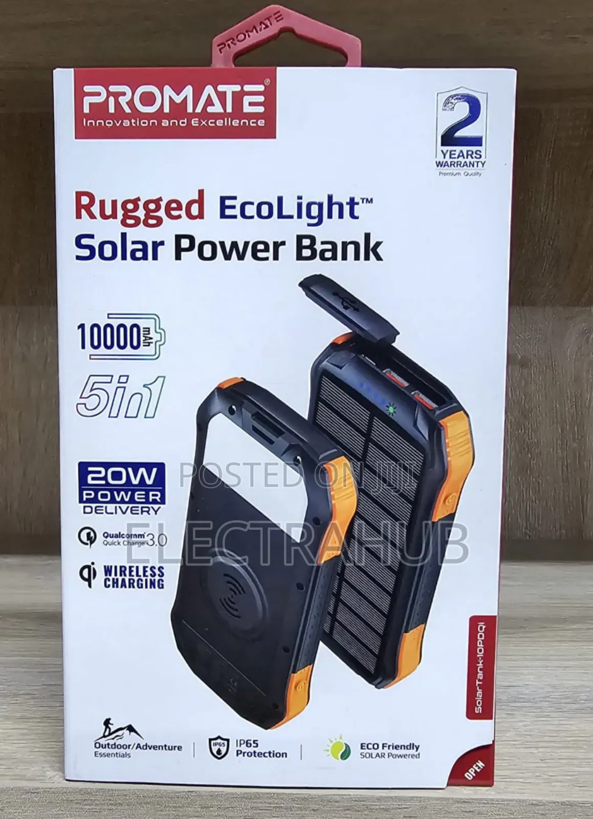 Promate Rugged Ecolight Solar 10000mah Powerbank