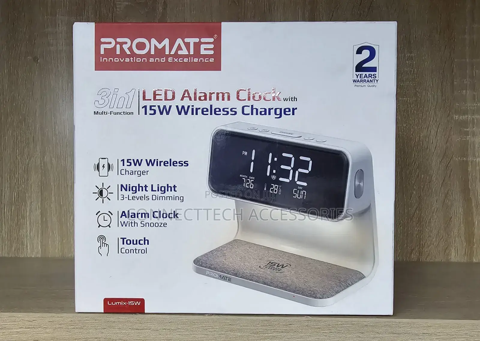 Promate 3 In1 Multifunctional LED Alarm Clock Lumix-15w