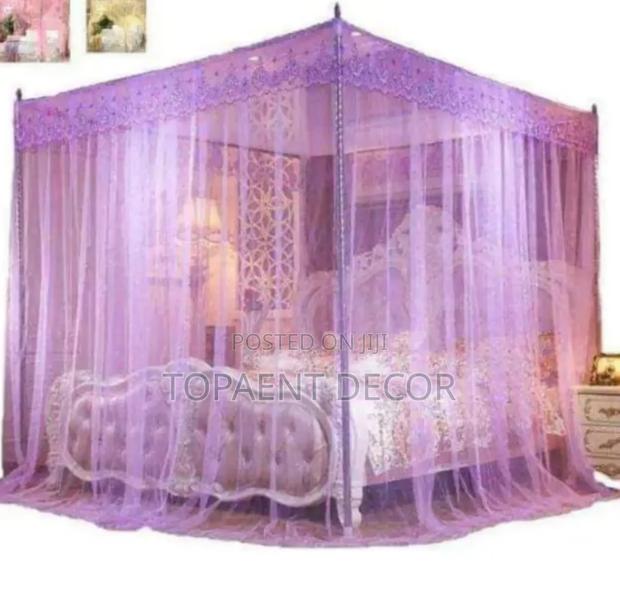 Purple Queen Size Bed 4 Stand Mosquito Nets - main view