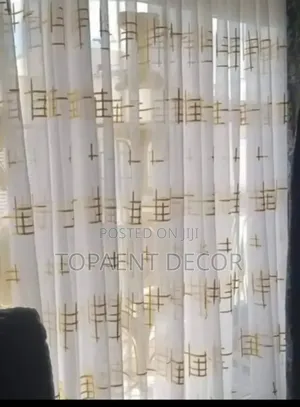 Window Curtain Sheer With Gold Prints