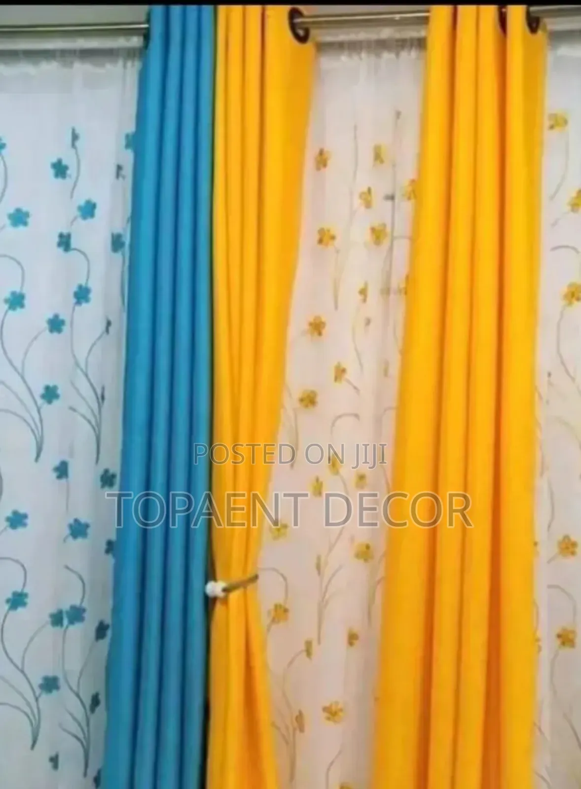 Orange and Blue Window Curtains and Matching Sheers