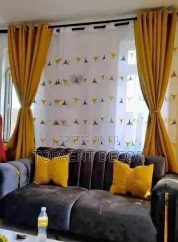 Yellow Window Curtains and White Patterned Sheers - main view