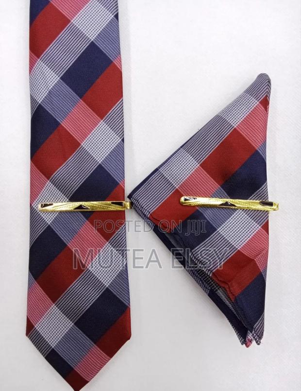 Executive Stripped Checked Blue Tie Sets - main view