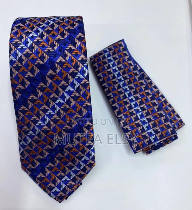 Executive Stripped Checked Blue Tie Sets - thumbnail 3