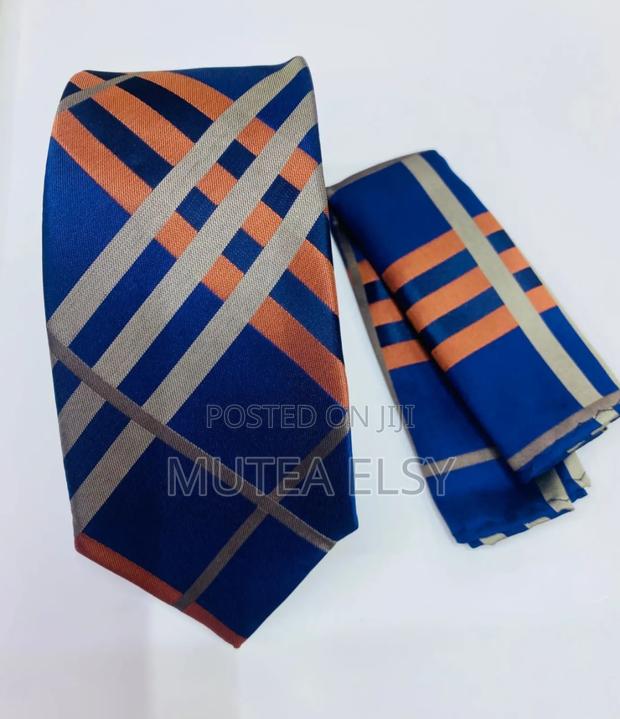 Executive Stripped Checked Blue Tie Sets - thumbnail 4