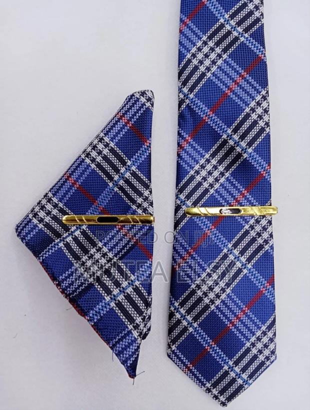 Executive Stripped Checked Blue Tie Sets - thumbnail 5