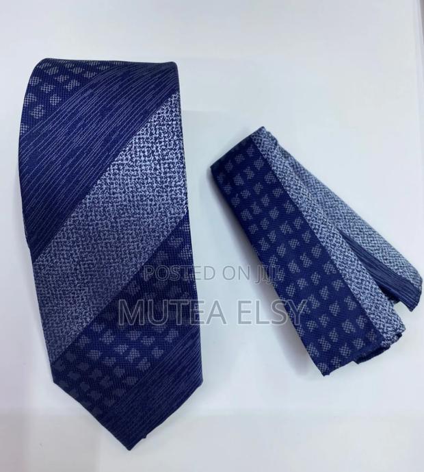 Executive Stripped Checked Blue Tie Sets - thumbnail 6