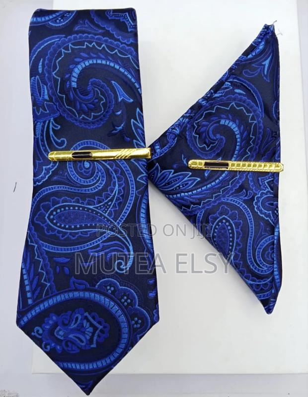 Executive Stripped Checked Blue Tie Sets - thumbnail 7