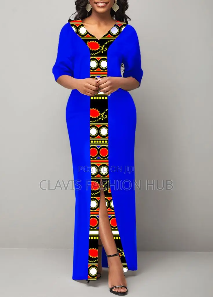 Kitenge and Plain African Maxi Dress