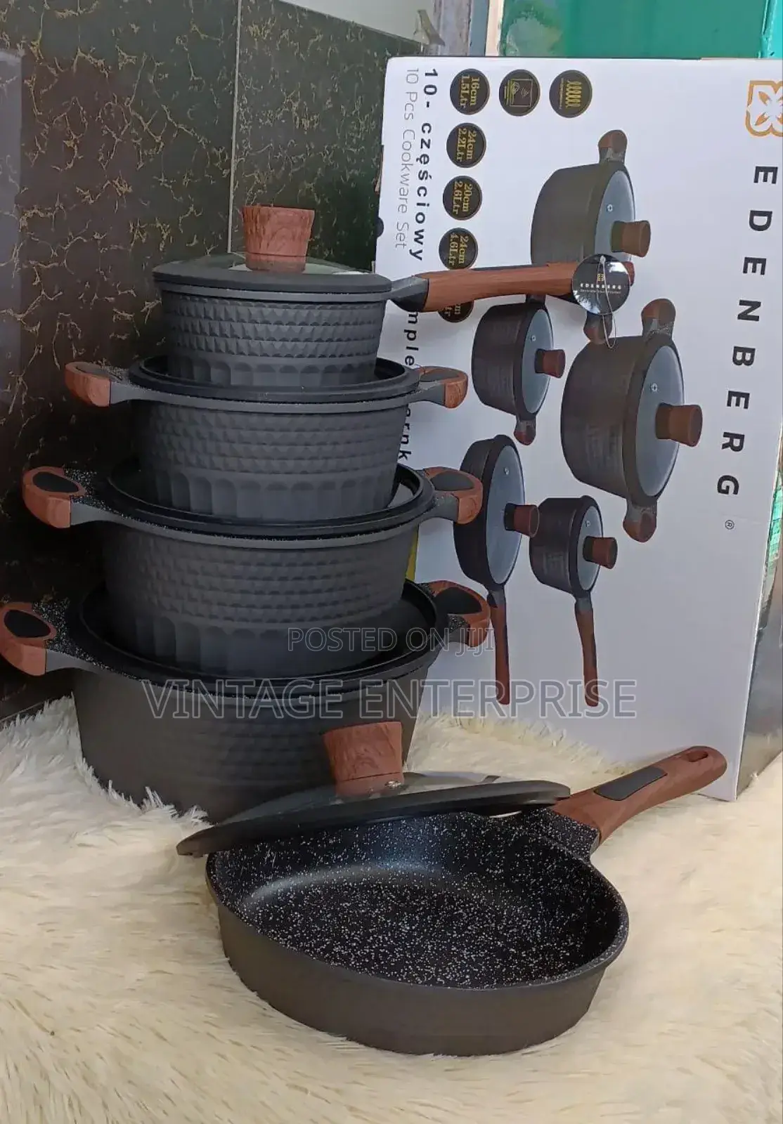 10pcs Edenberg Cookware Set With Wooden Handles