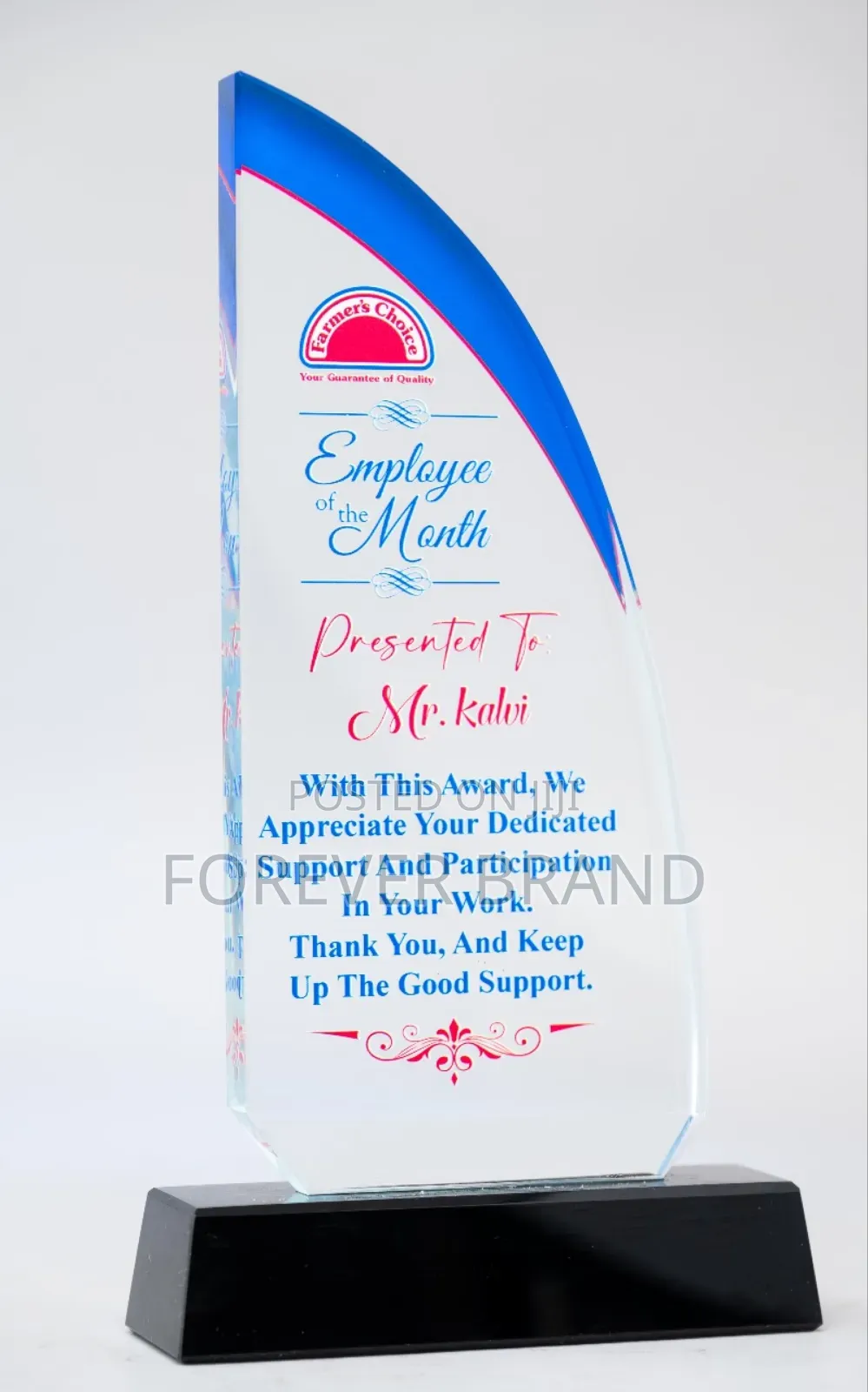 D Shaped Crysal Award