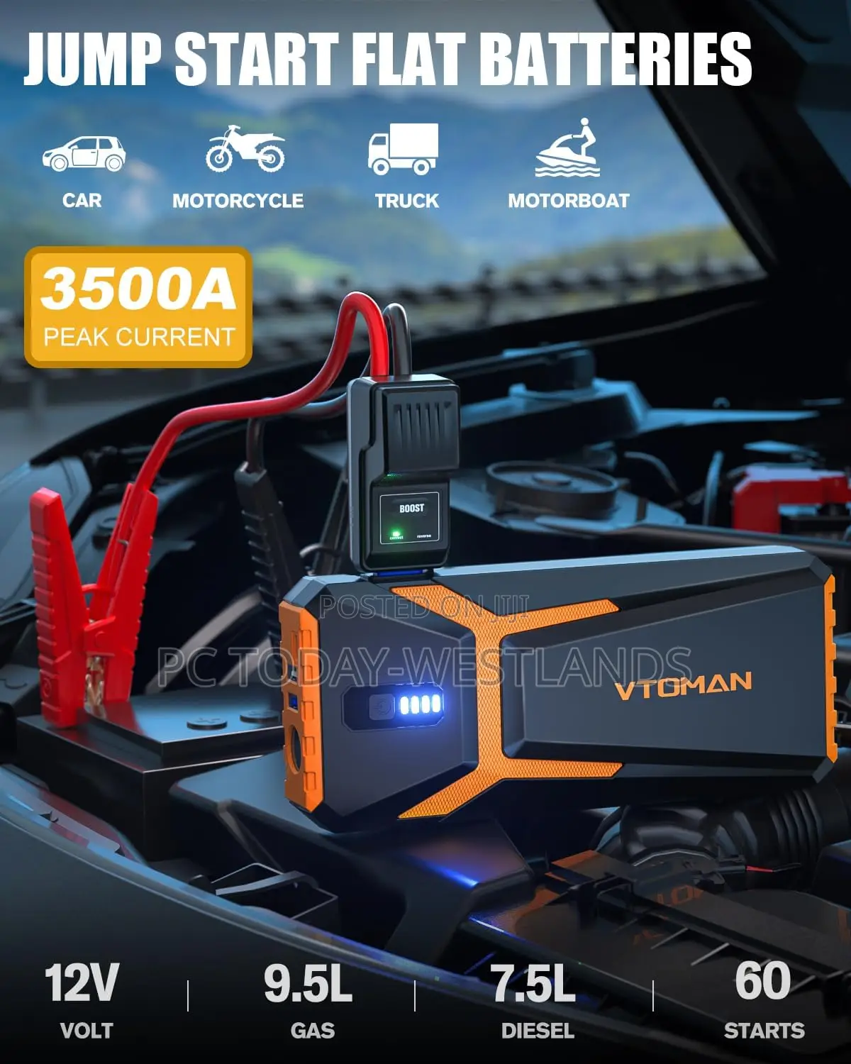 VTOMAN V10 3500A Jump Starter, Portable Car Starter 9.5L