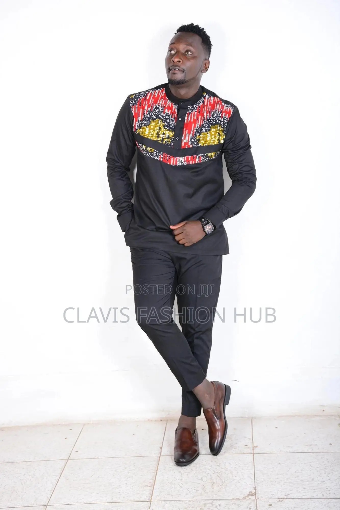 Black African Suit With Kitenge