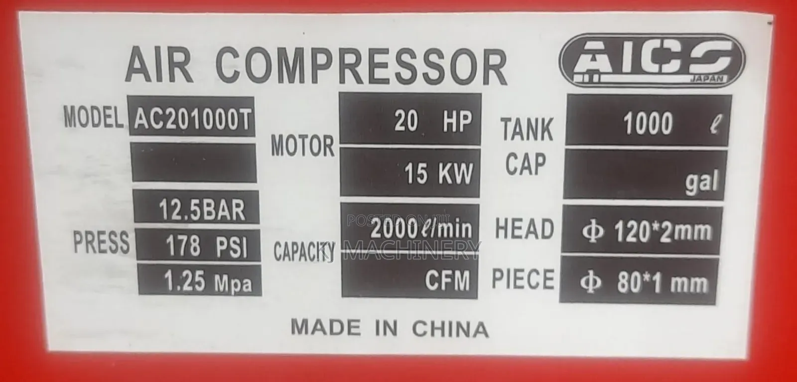 Aico 1000litres Air Compressor Three Phase.