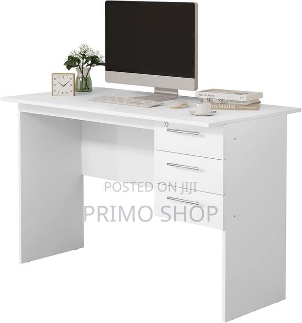 Home Office Study Desk -3 Drawers, Computer Desk in White - thumbnail 3