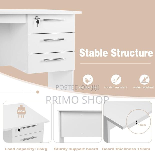 Home Office Study Desk -3 Drawers, Computer Desk in White - thumbnail 5