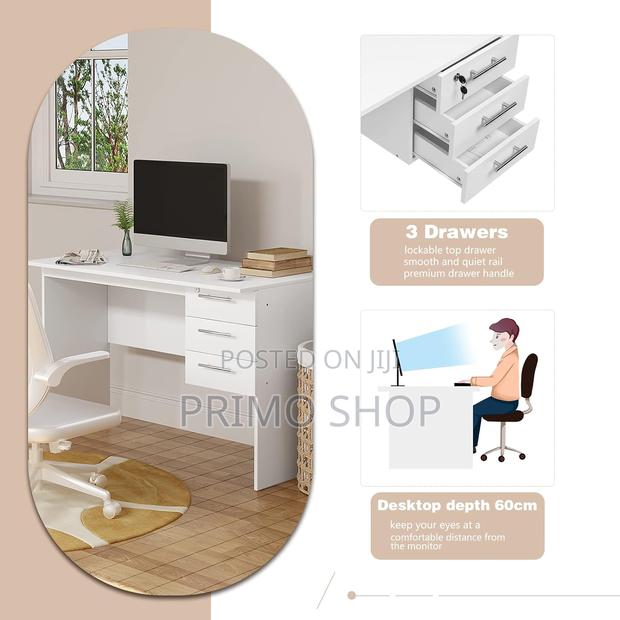 Home Office Study Desk -3 Drawers, Computer Desk in White - thumbnail 6