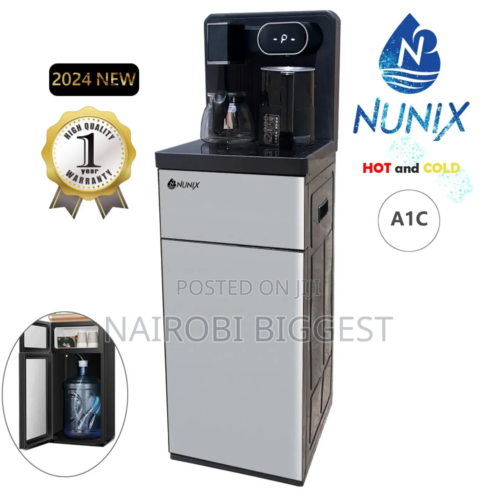 Silver Nunix A1C Bottom Load Hot and Cold Water Dispenser