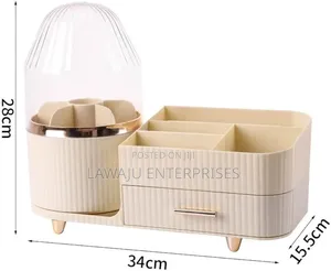 Cream Makeup Organizer With Drawer