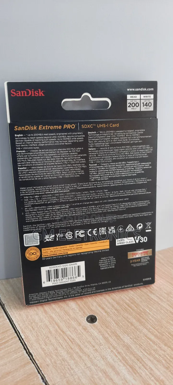 Original 512GB SDXC-UHS-1 Card 200mb/S Read 140mb/S Write.