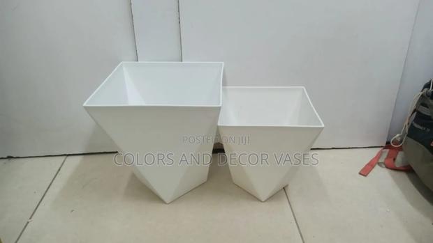White Hexagon Vases in Stock - main view