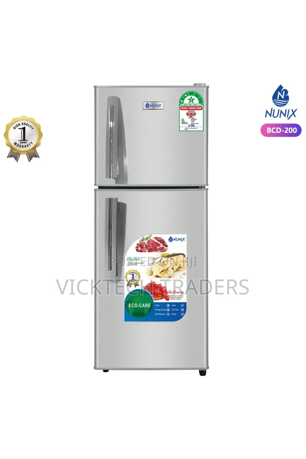 Fridge/Nunix 210L Double Door Refrigerator With Handles