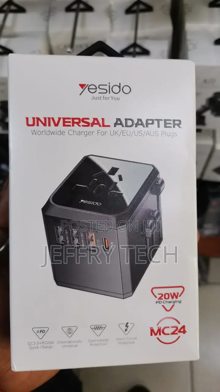 Yesido 20W 3 USB + Type-C Ports Universal Travel Adapter Pl