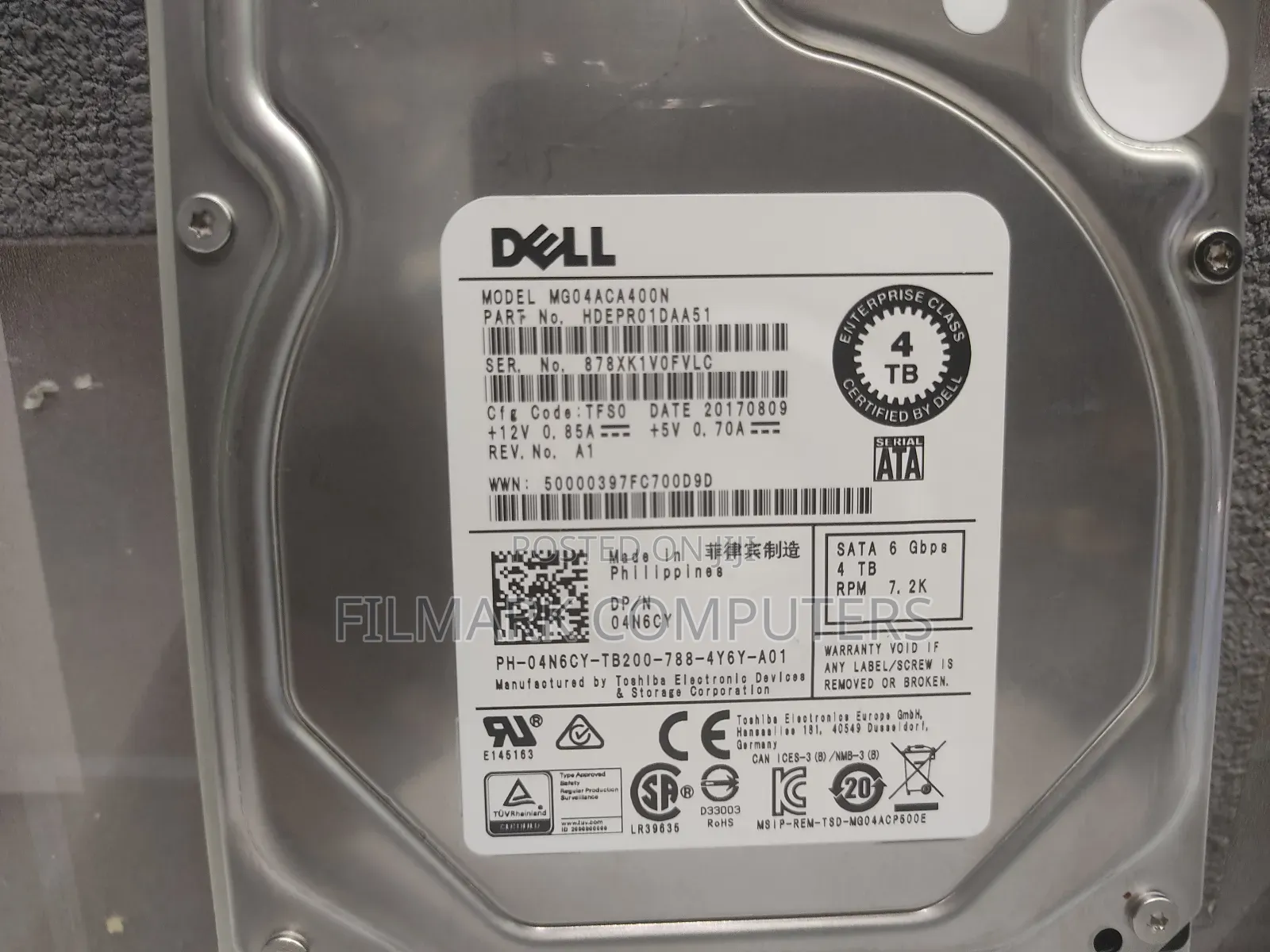 Dell 4N6CY 4TB SATA 7200 3.5" 6GBPS Hard Drive for SERVER